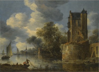 Folyami táj egy bástyával alkotó: Adriaen van der Cabel