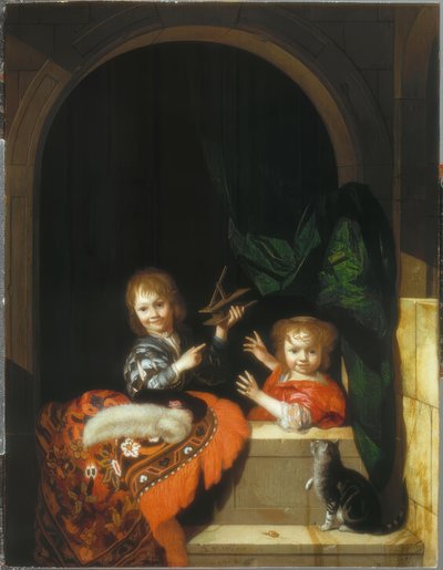 Két gyerek egy egérfogóval alkotó: Adriaen van der Werff