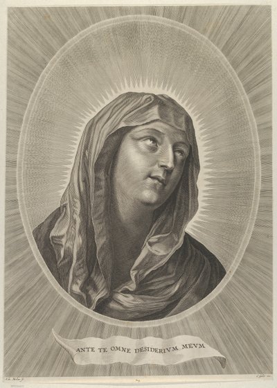 A Szűzanya feje jobbra felnézve, ovális keretben, Reni után kb. 1..., kb. 1650-67. alkotó: Adrian van Melar