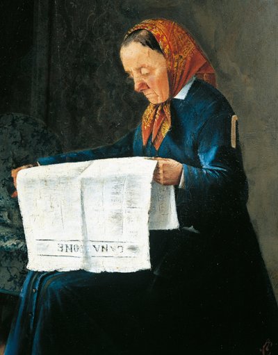 Újságolvasás, Adriano Cecioni (1836-1886), olaj, karton, 31x23 cm alkotó: Adriano Cecioni