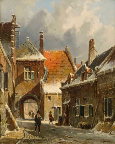 Egy téli utcai jelenet, 19. század alkotó: Adrianus Eversen