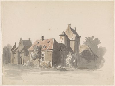 Kilátás egy házcsoportra városkapuval(?) alkotó: Adrianus Eversen