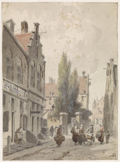Városkép házalóval alkotó: Adrianus Eversen