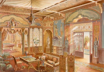 Játékszoba asszír stílusban, illusztráció a „La Decoration Interieure”-ből, 1893-94 körül (színes litó) alkotó: Adrien (after) Simoneton