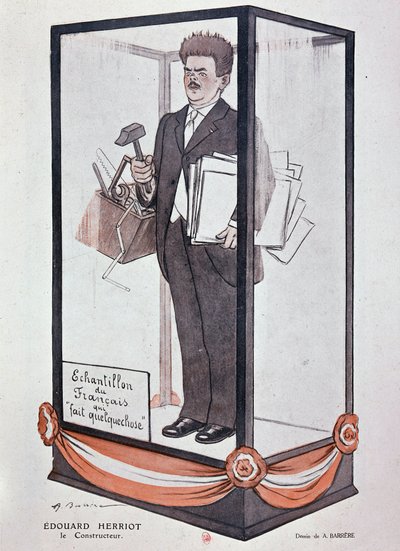 Barrère rajzfilmje Herriot-ról Fantasioban: „” Edouard Herriot: az építő „” Példa a franciáról, aki csinál valamit””. alkotó: Adrien Barrere