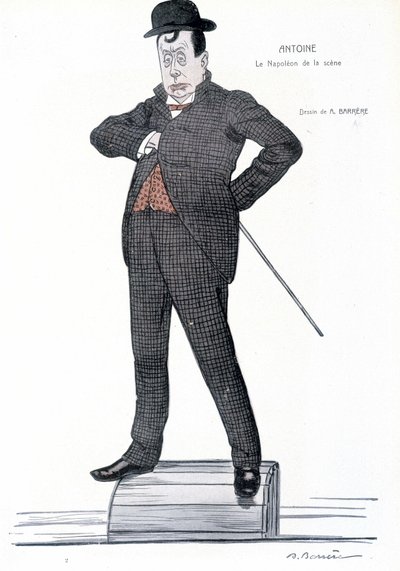 Andre Antoine (1858-1943) francia rendező, színész, teoretikus és színházi rendező portréja – A. Barrere rajza – a „” Fantasio” című filmben”, 1907.01.06. alkotó: Adrien Barrere