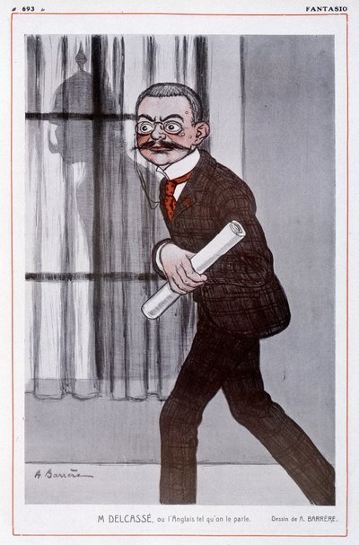 Theophile Delcasse (1852-1923), francia külügyminiszter portréja a „Fantasio” című filmben – Adrien Barrere (1877-1931) illusztrációja - alkotó: Adrien Barrere