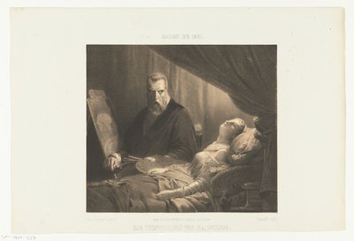 Tintoretto a lánya halálos ágyán Le Tintoret et sa fille (cím az objektumon) Salon de 1851 (sorozat címe az objektumon) alkotó: Adrien Canelle