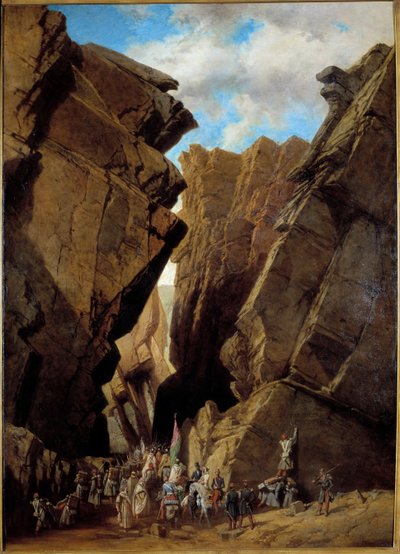 Algéria francia gyarmatosítása: „” a Vaskapu áthaladása Algériában 1839.10.28-án”” Az 1839-ben Orléans-i herceg által irányított francia expedíció átkel a Bibánok átjáróján. Dauzats Adrien (1804-1868) festménye 1869 V. 1,46x1,05 m Orlea alkotó: Adrien Dauzats