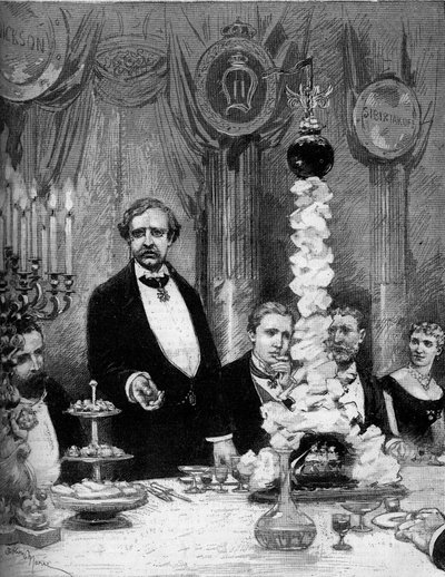 A párizsi skandináv kolónia bankettje a felfedező Nils Adolf Erik (Eric) báró Nordenskjold (Nordenskiold) (1832-1901) tiszteletére a Hotel Continentalban. Jelen vannak: Kapnitz gróf, Nordenskjold professzor, Oscar svéd herceg (1859-1953) alkotó: Adrien Emmanuel Marie