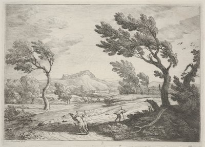 Táj utasokkal nagy szélben, 1753 körül (rézkarc) alkotó: Adrien Manglard