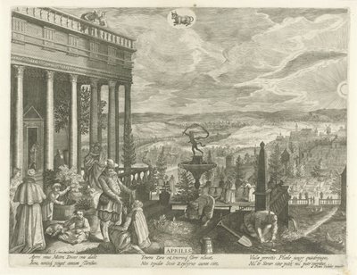 április Aprilis (cím a tárgyon) A tizenkét hónap (sorozat címe) alkotó: Egidius  Sadeler (II)
