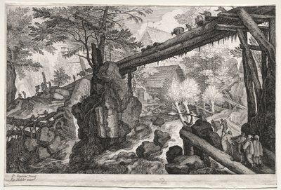 Nyolc cseh táj: Táj rönkhíddal a szürkehályog felett, c. 1610-1615. alkotó: Aegidius Sadeler or Saedeler