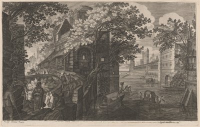 Gondolák a folyón a palota mellett alkotó: Aegidius Sadeler II after Pieter Stevens