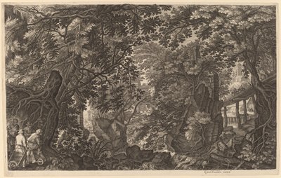 Folyói táj egy kacsavadászsal alkotó: Aegidius Sadeler II after Pieter Stevens