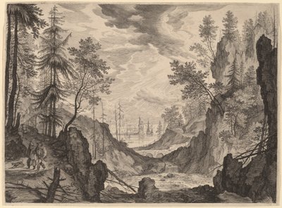 Erdei jelenet vízeséssel alkotó: Aegidius Sadeler II after Roelandt Savery