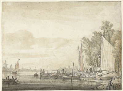 Csónakok a mólónál a folyóban alkotó: Aelbert Cuyp