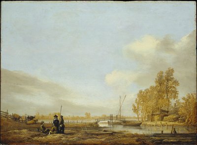 Folyóparti táj gyaloghíddal alkotó: Aelbert Cuyp