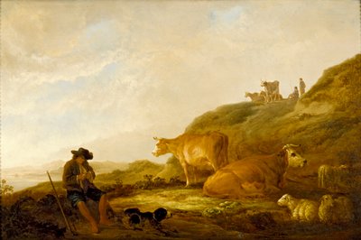 Ülő pásztor tehenekkel és juhokkal a réten, c1644 alkotó: Aelbert Cuyp