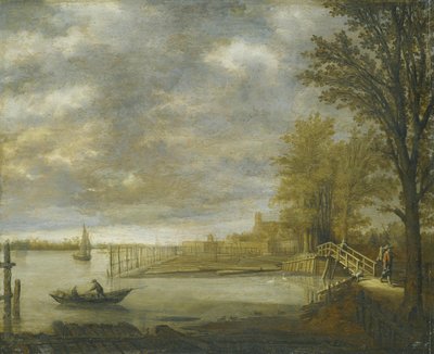 Dordrecht látképe délről, előtérben a fűrésztelepek alkotó: Aelbert Cuyp