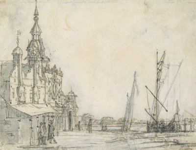 Kilátás a Groothoofdspoortra északkeletről, Dordrecht, 1618 (kréta papíron) alkotó: Aelbert Cuyp