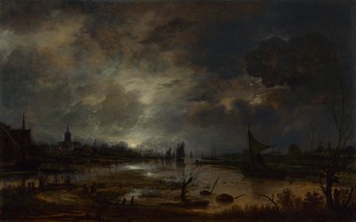 Folyó a város közelében, Holdfénynél, kb. 1645 alkotó: Aert van der Neer