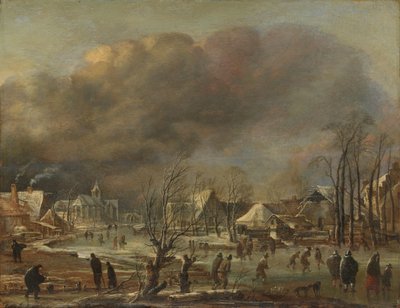 Téli táj templommal és parasztházakkal alkotó: Aert van der Neer (manner of)