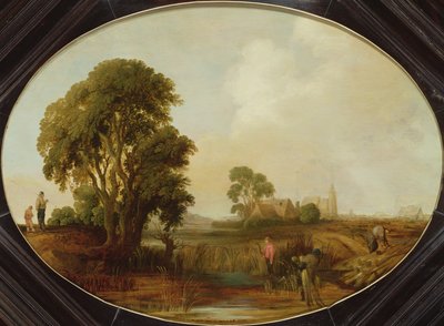 Egy táj nádvágókkal, 17. század alkotó: Aert van der Neer
