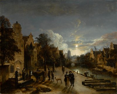 Csatornajelenet holdfényben, 1660 körül (olaj, vászon) alkotó: Aert van der Neer