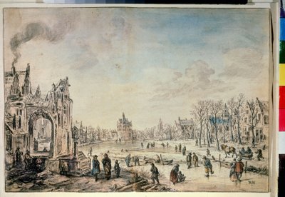 Téli táj korcsolyázókkal. Aert Van der Neer (1603-1677) rajza alkotó: Aert van der Neer