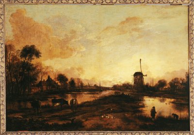 Naplemente az Ysselen, 1645 körül (olaj) alkotó: Aert van der Neer