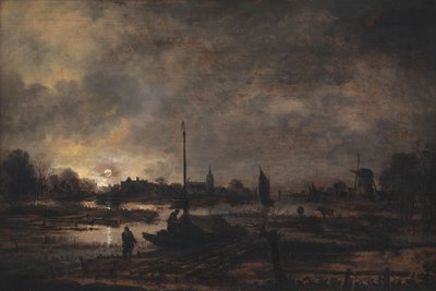 A Hold felkelő egy falu felett alkotó: Aert van der Neer