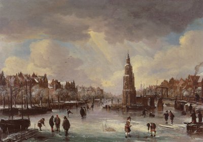 Város a befagyott folyón alkotó: Aert van der Neer