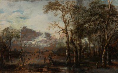 Erdős táj vadász/téli tájjal alkotó: Aert van der Neer