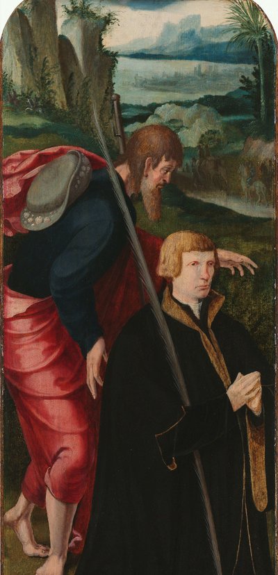 Lázár feltámasztása Triptichon bal belső szárnya a férfi donorral és Nagyobb Szent Jakabbal alkotó: Aertgen Claesz van Leyden (attributed to)