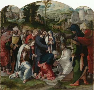 Lázár feltámadása, a triptichon középső táblája, 1530 körül alkotó: Aertgen Claesz van Leyden