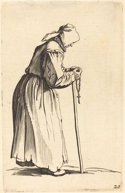 Koldusasszony rózsafüzérrel alkotó: After Jacques Callot