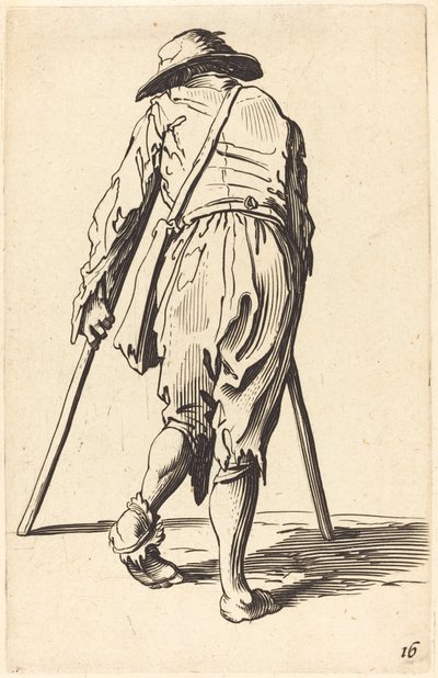 Koldus mankóval és kalappal, hátulnézet alkotó: After Jacques Callot
