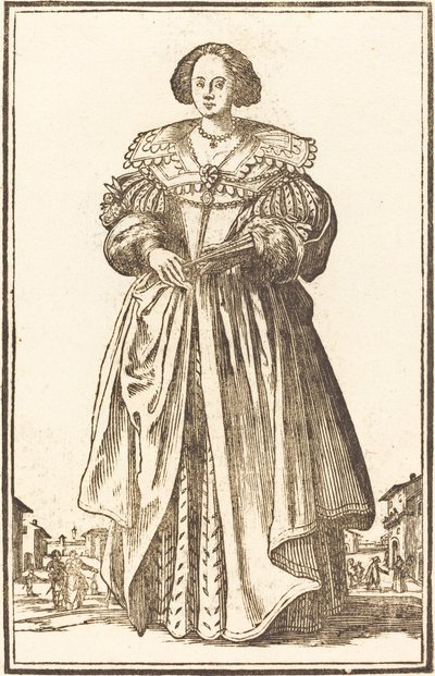 Nemes nő legyezővel alkotó: After Jacques Callot
