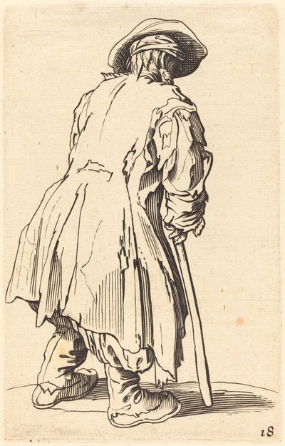 Öreg koldus egy mankóval alkotó: After Jacques Callot