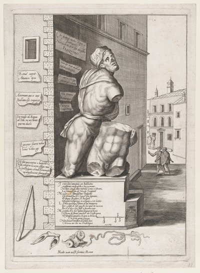 Pasquin szobra Ursino bíboros házában, 1582 után jelent meg, 1582 után. alkotó: After Nicolas Beatrizet.