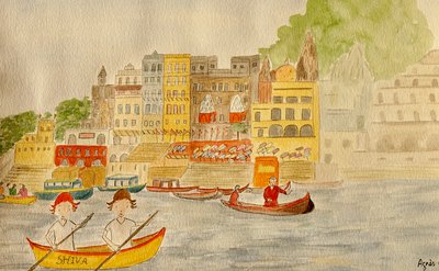 The Voyage, Varanasi, 2015, akvarell papíron alkotó: Agnes Girardon