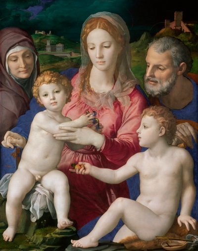 La Sainte Famille avec Sainte Anne et Saint Jean Baptiste - A Szent család Szent Annával és Keresztelő Jánossal - Agnolo Bronzino festménye (Allori Angelo di Cosimo dit Bronzino alkotó: Agnolo Bronzino
