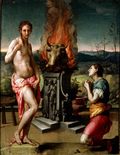Pygmalion és Galatee (vagy Galathee) festménye Agnolo di Cosimo di Mariano in Il Bronzino (1502-1572) 1529-1530 V. 81x63 cm Firenze, Galleria degli Uffizi (Uffizi Múzeum) alkotó: Agnolo Bronzino