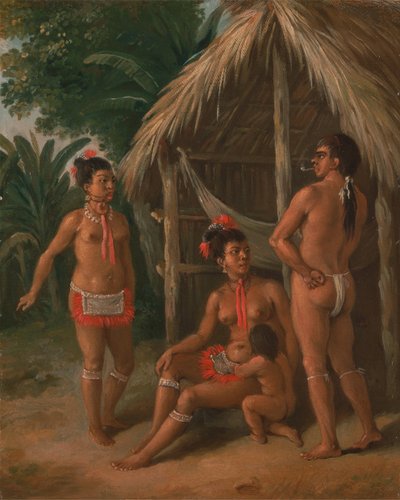 Egy Leeward Islands Carib család egy kunyhón kívül, kb. 1780. alkotó: Agostino Brunias