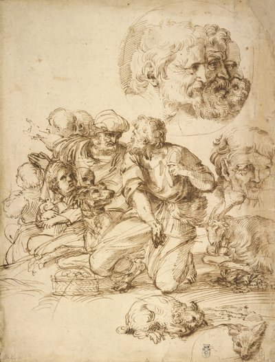 Pásztorok csoportja és más tanulmányok alkotó: Agostino Carracci