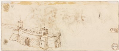 Crenelated Fortress verso, 1500-as évek második fele. alkotó: Agostino Carracci