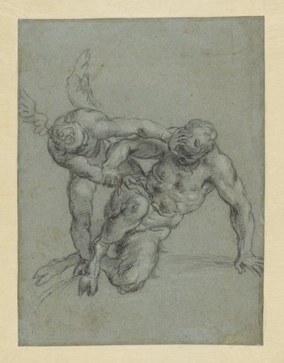 Ámor legyőzi Pánt (recto); egy szerzetes feje; egy férfi karikatúrája profilban (verso) alkotó: Agostino Carracci
