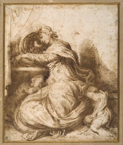 Madonna és gyermeke Szent Jánossal, aludtak (toll és barna tinta és barna mosás) alkotó: Agostino Carracci