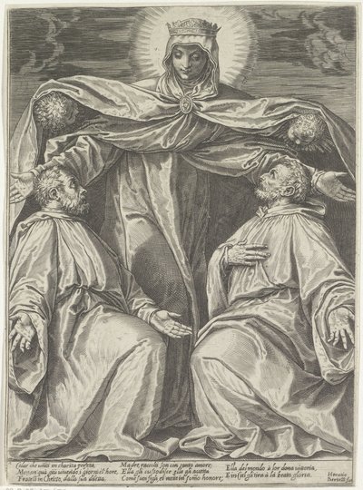 Mária egy testvéri közösség tagjait védi alkotó: Agostino Carracci
